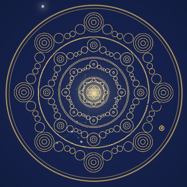 Il Simbolo di Protezione de La Via Da Seguire, mandala d'oro su blu notte